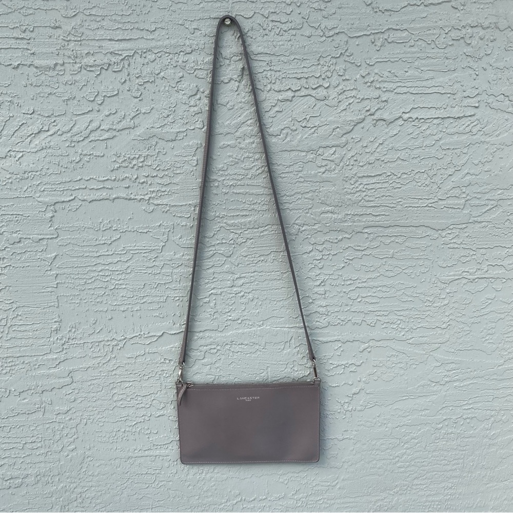 Lancaster Paris Grey Leather Crossbody Small Elegant Casual Detachable Strap